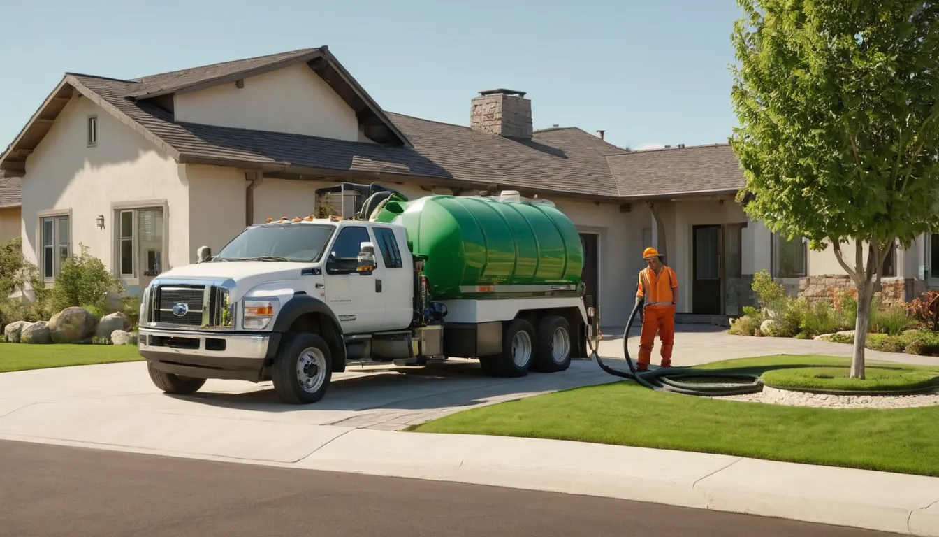 Septic provider with a pumping truck servicing a residential tank in the Long Beach area